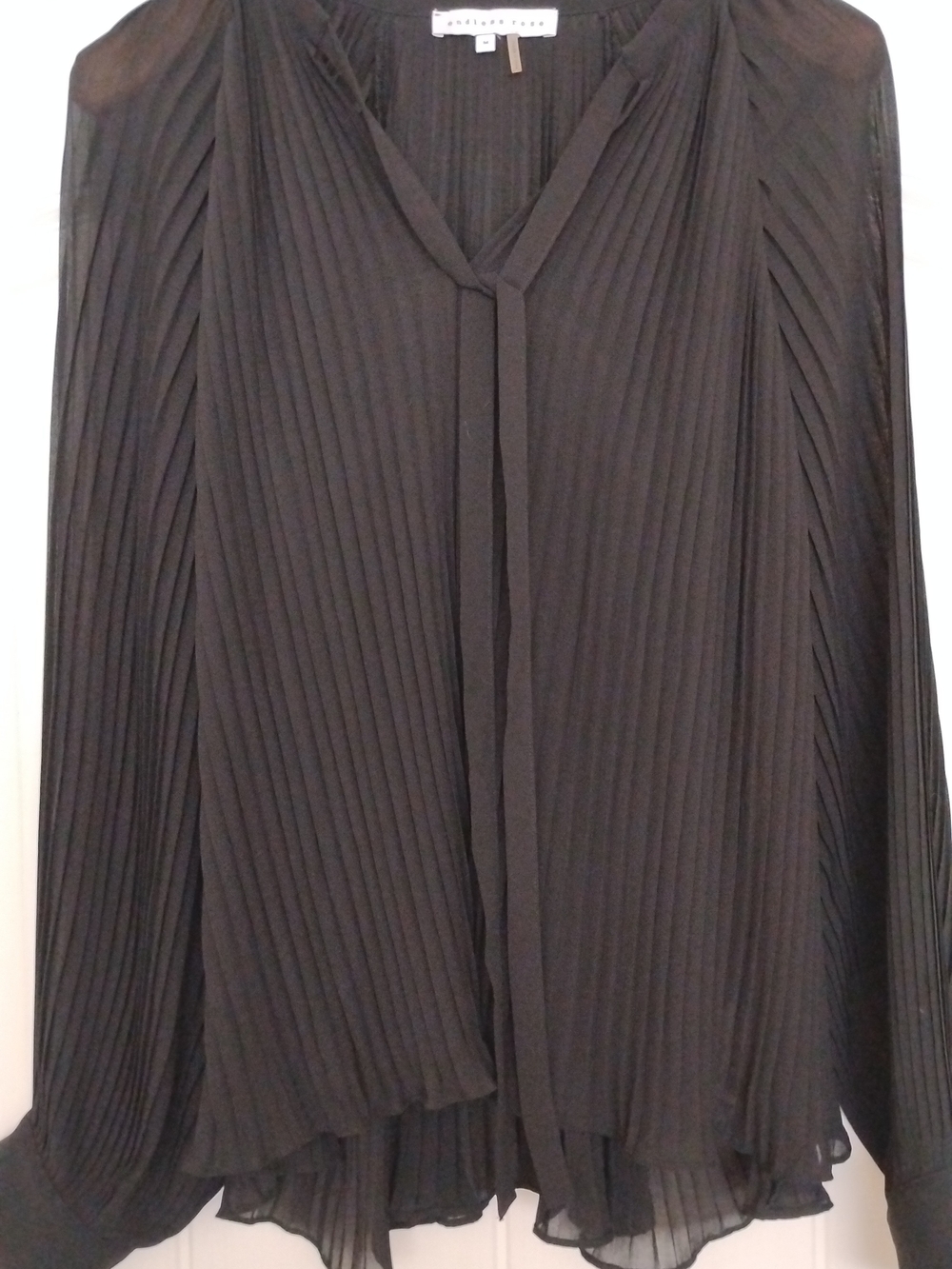 Endless Rose Black Pleated V-Neck Long Sleeve Blouse
